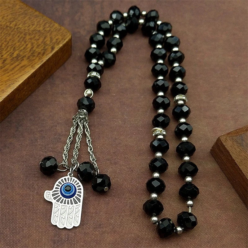 

Hand of Fatima Evil Blue Eye Car Pendant for Women Men Silver Color Stainless Steel Turkey Eye Lucky Pary Beads Chain Jewelry