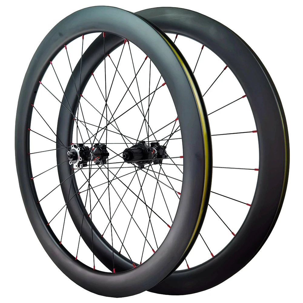 Carbon Wheels Disc Brake 700c Road Bike Wheelset Carbon Rim 6-blot Bock QR thru axle12mm clincher carbon TubelessRim direct-pull