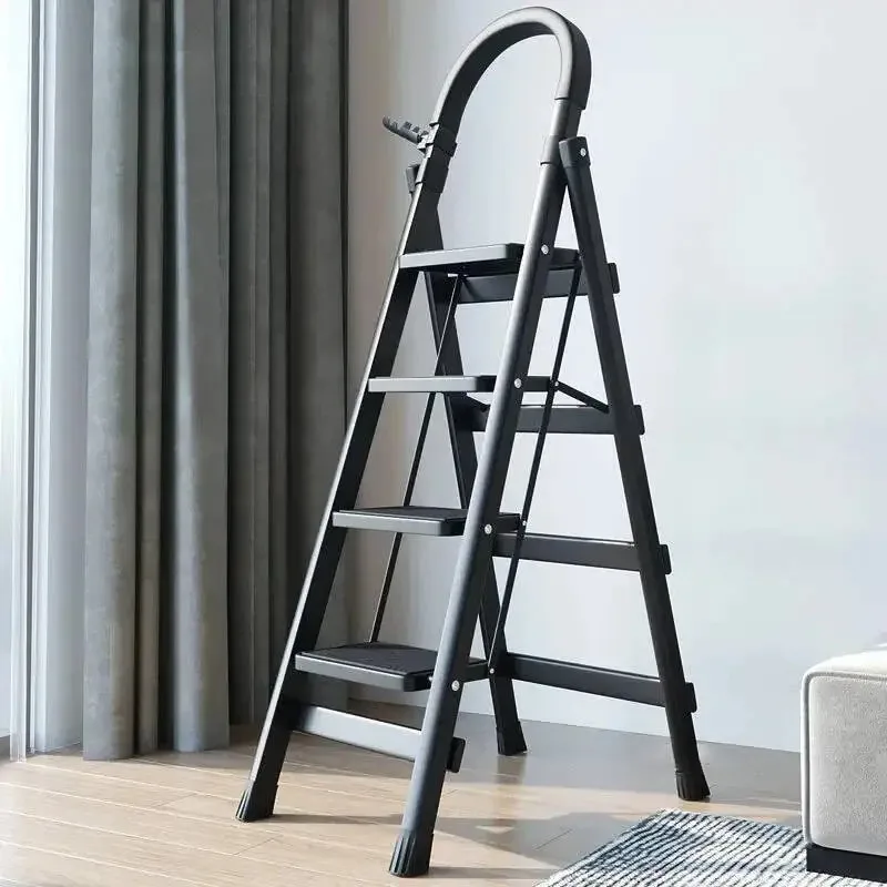 Indoor Non-slip Home Step Ladders Folding Ladder Multi-functional Thickened Steel Pipe Shrinking Step Stools Climbing Stairs H
