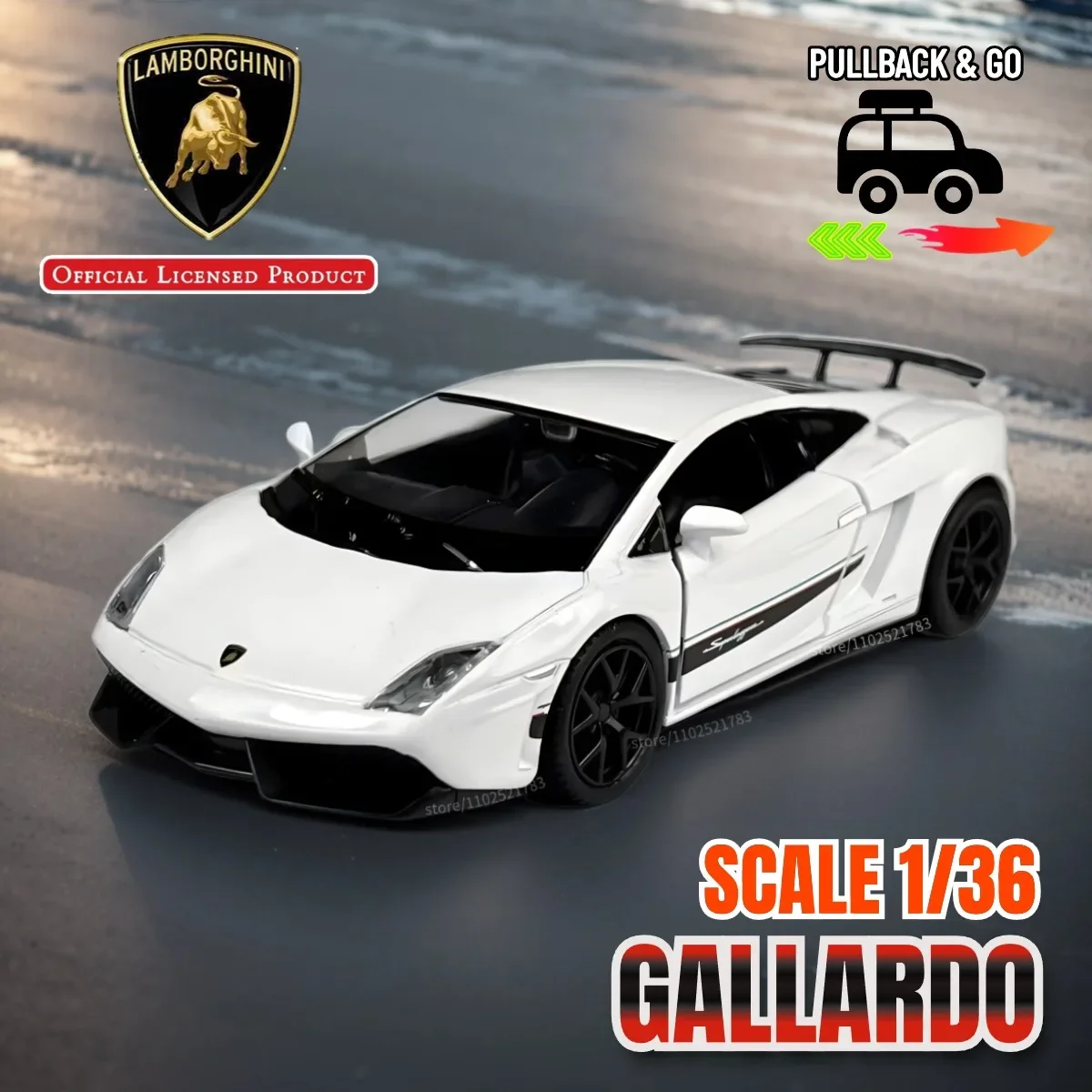 

1/36 Lamborghini Gallardo Pullback Toy Car Model Official Licensed Alloy Diecast Vehicle Scale Replica Xmas Gift Kid Boy Toy