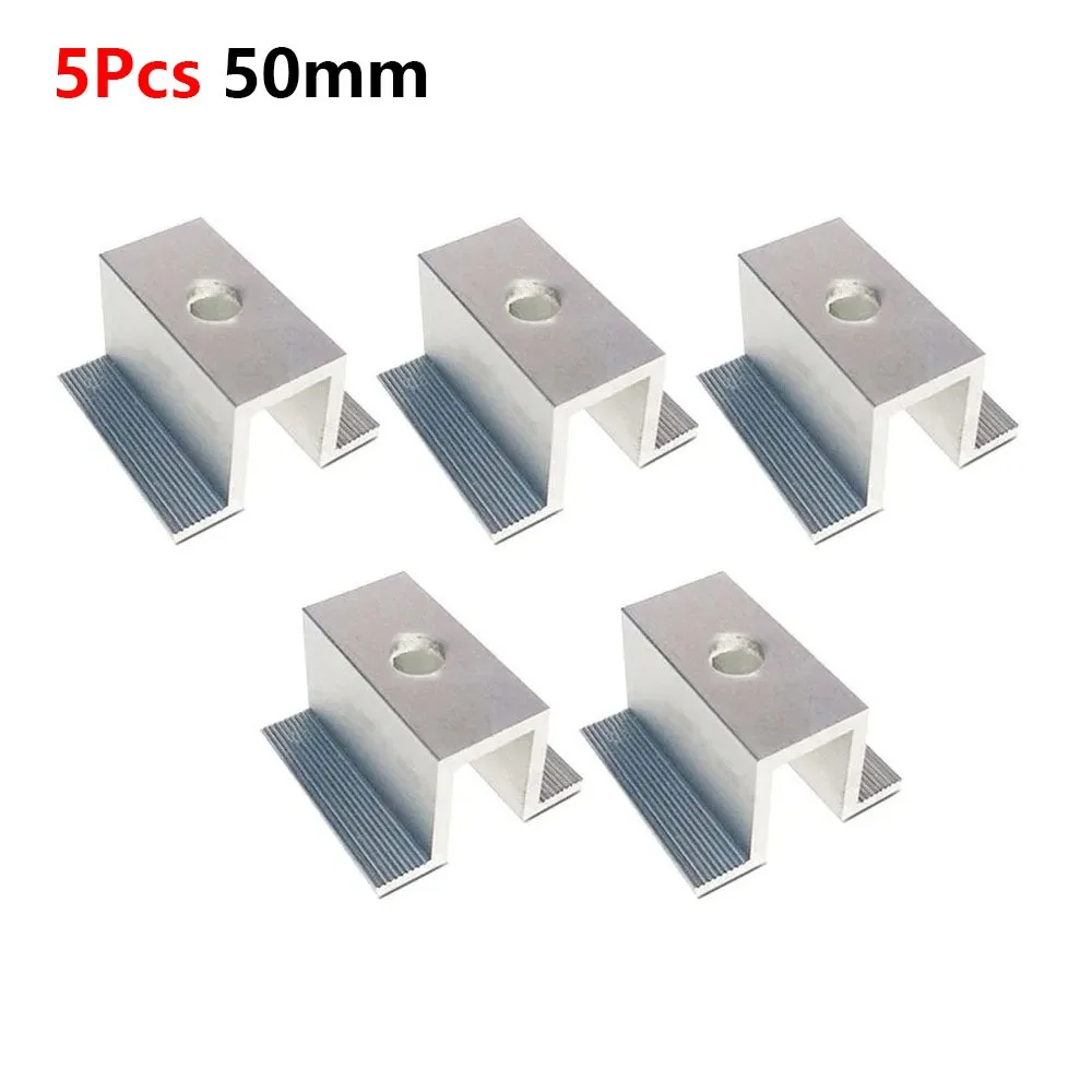 5Pcs 25-50mm Solar Middle Clamp Silver Aluminum Alloy Solar Panel Mounting Hardware Corrosion Resistant 3mm Thickness