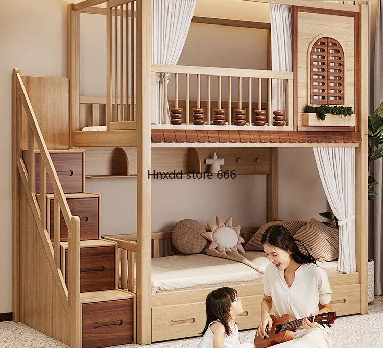 All solid wood children with the same width up and down high and low double bed