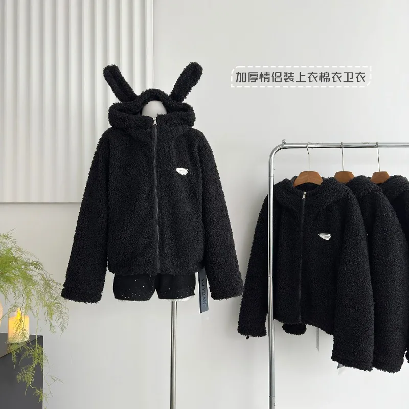 

2025 повседневная милая толстовка с капюшоном и заячьими ушками, свободная плюшевая куртка, женское зимнее пальто, утепленные мягкие толстовки, верхняя одежда, женская
