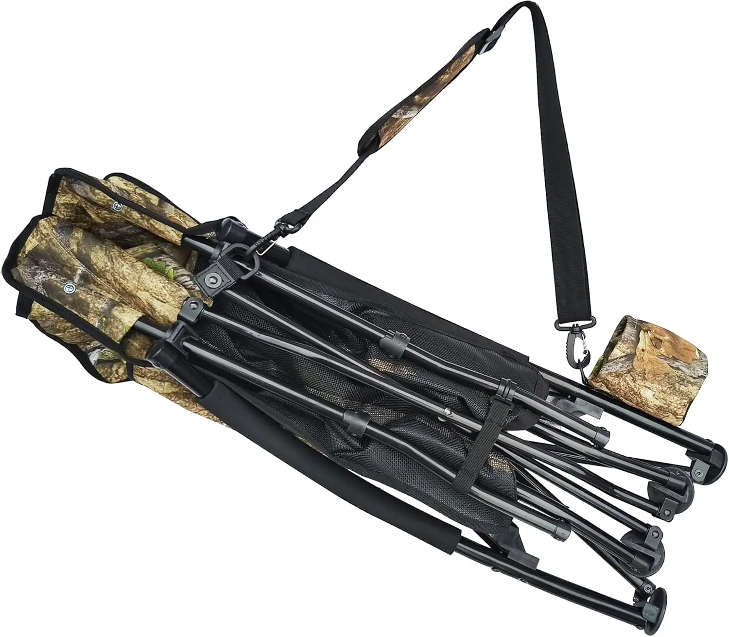 Low Profile Hunting Chair, Portable Folding Camo Chair with Cup Holder, Mesh Back, Shoulder Strap & Carry Bag