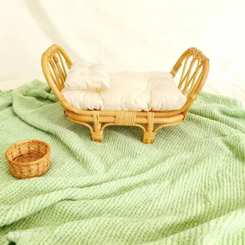 1pc Vintage Handmade Newborn Photography Basket Baby Chairs Doll Bed Props Boys & Girls Studio Photo Shoot Portrait Session Tool