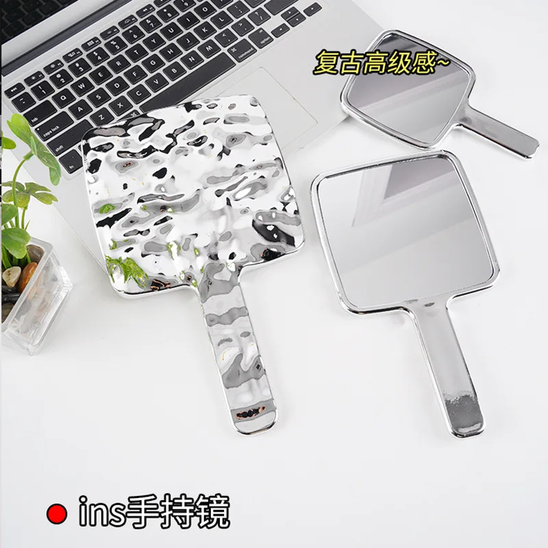 30Pcs Electroplated Handle Makeup Mirrors Beauty Portable Round Hand Square Hand Small Make Up Mirror