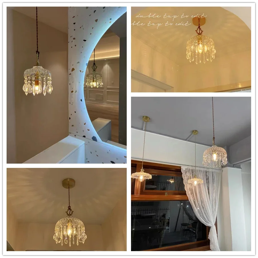 French Retro Glass Hanging Light Indoor LED Luxury Art Chandelier Bedroom Bar Restaurant Table Pendant Lamp With E14 Bulb