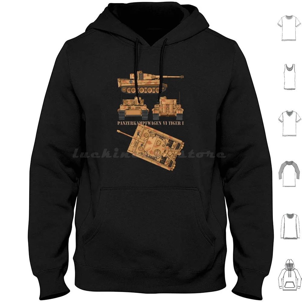 Panzer Vi Tiger I Ww2 German Army Tanks Diagrams Gift Hoodie Cotton Long Sleeve Panzers Panzer Vi Panzerkampfwagen Vi