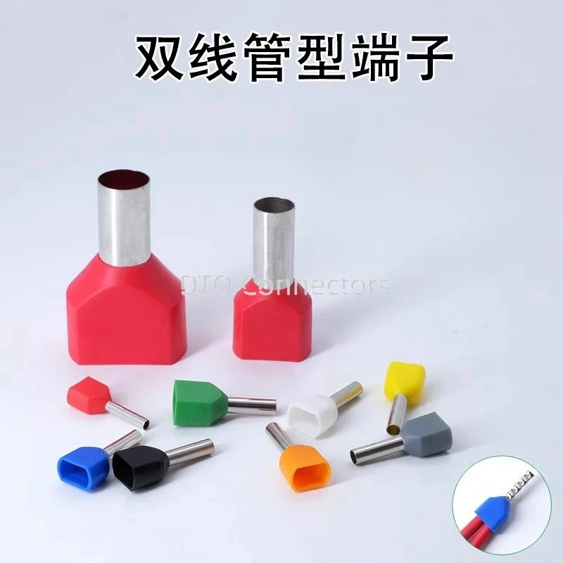 絶縁圧着端子ワイヤコネクタ,ワイヤフェルールエンド,ダブルワイヤチューブタイプ,te0508,7508, 1008, 1508, 2510, 4012, 200,1000-個