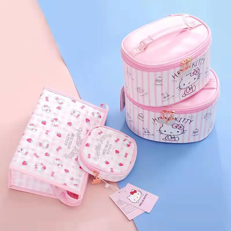 Hello Kitty\'s new cartoon pu leather cosmetic bag student sweet and cute girl heart borsa per la conservazione del prodotto per la cura della pelle