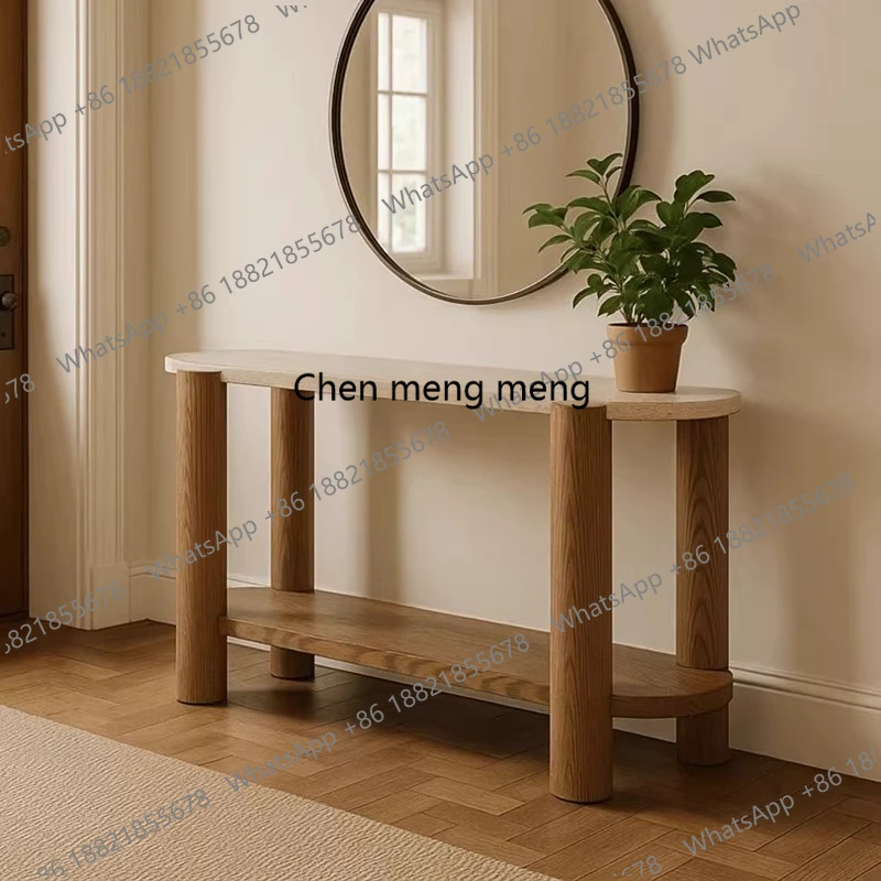 

Mid-Century Solid Wood Natural Marble Entrance Table Vintage Style Home Living Room Entrance Entrance Table