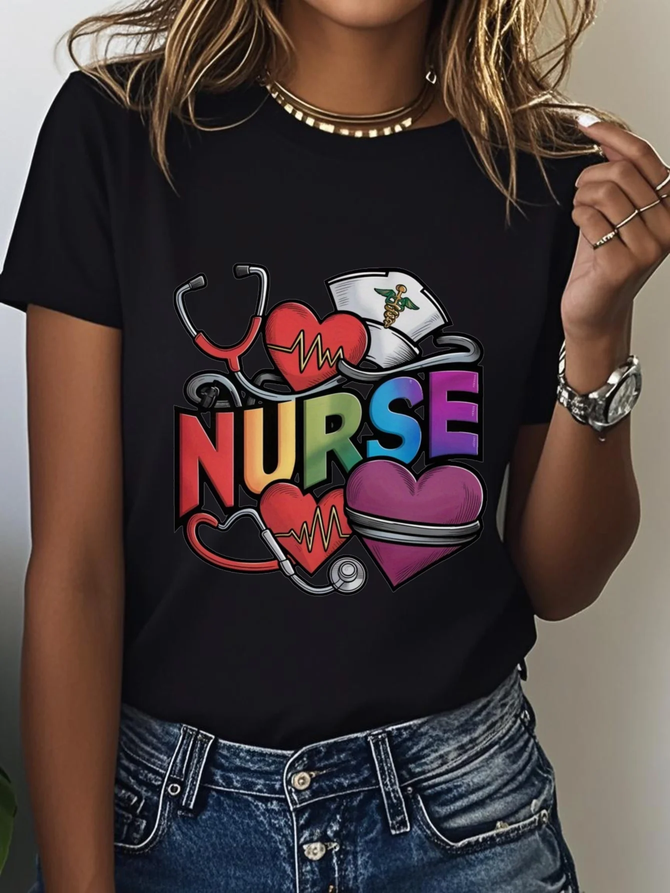 

Stethoscope Graphic Printing Summer Autumn Winter Cotton Men's and Women's T-shirts Short Sleeves Luxury Outdoor Sports Brand