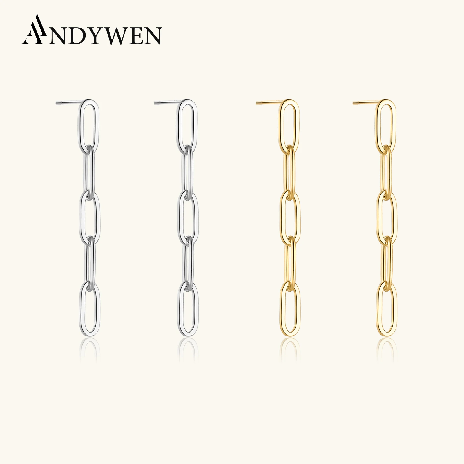 

ANDYWEN 925 Sterling Silver Gold Ovals Locker Chain Drop Earring Geometric Luxury Women Crystal Rock Punk Jewelry Gift