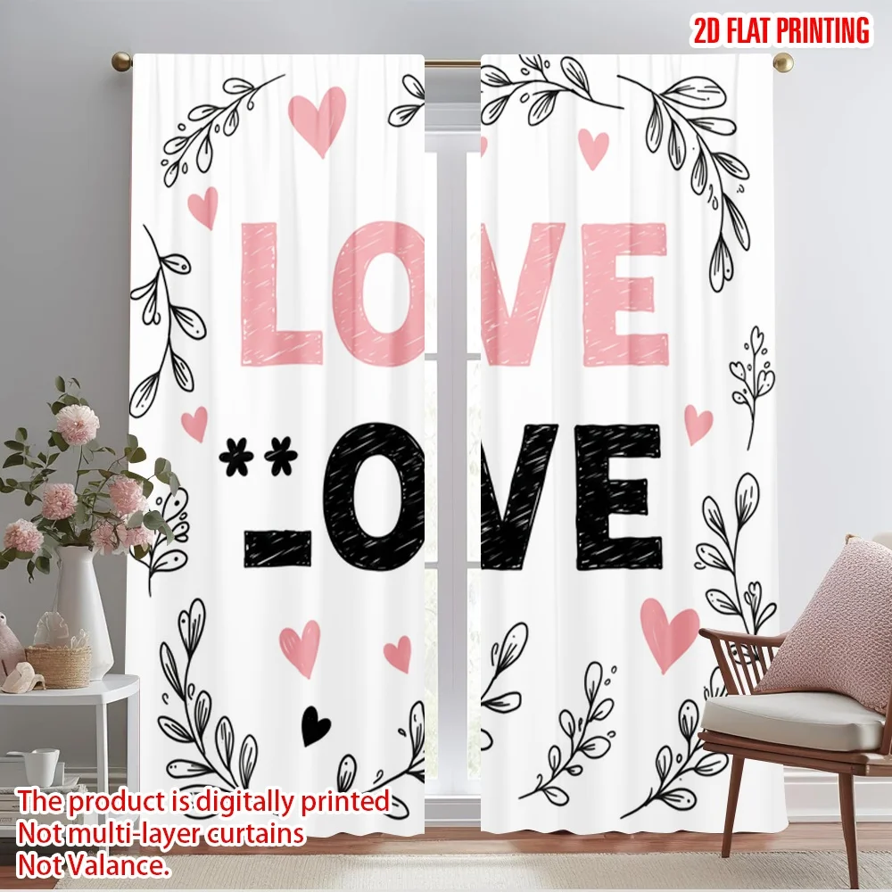 

2pcs 2D flat printing Window Curtains Romantic Love Hearts Polyester Without Electricity Festive Holiday for Spring Holidays