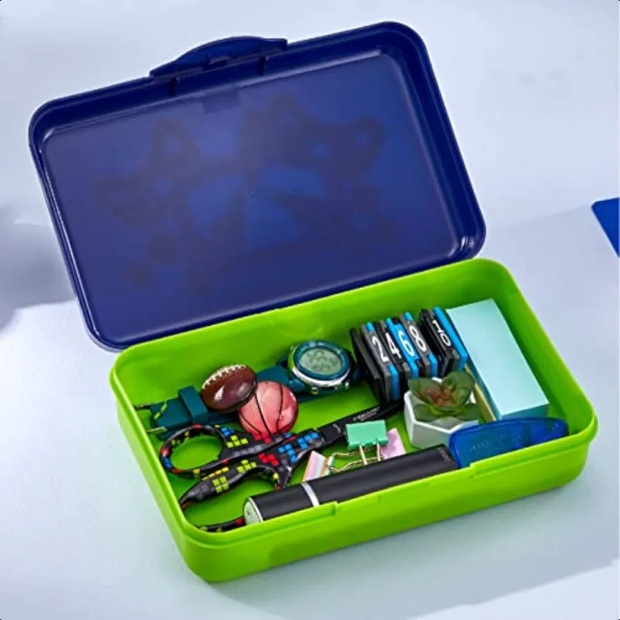 تتضمن مجموعة صناديق القلم الرصاص ومبراة مسطرة من البلاستيك المتين للمكتب المدرسي بتصميم ألعاب أزرق #2