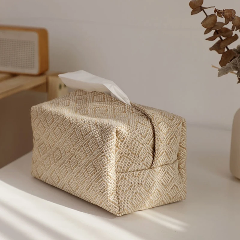 Small Jute Tissue Case Napkin Holder For Living Room Table Tissue Boxes Container Home Car Papers Dispenser Holder