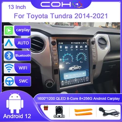 13 Inch For Toyota Tundra 2014-2021 Android 12.0 Octa Core 8G+128G Car Multimedia Player Stereo Receiver Radio 4G WIFI GPS