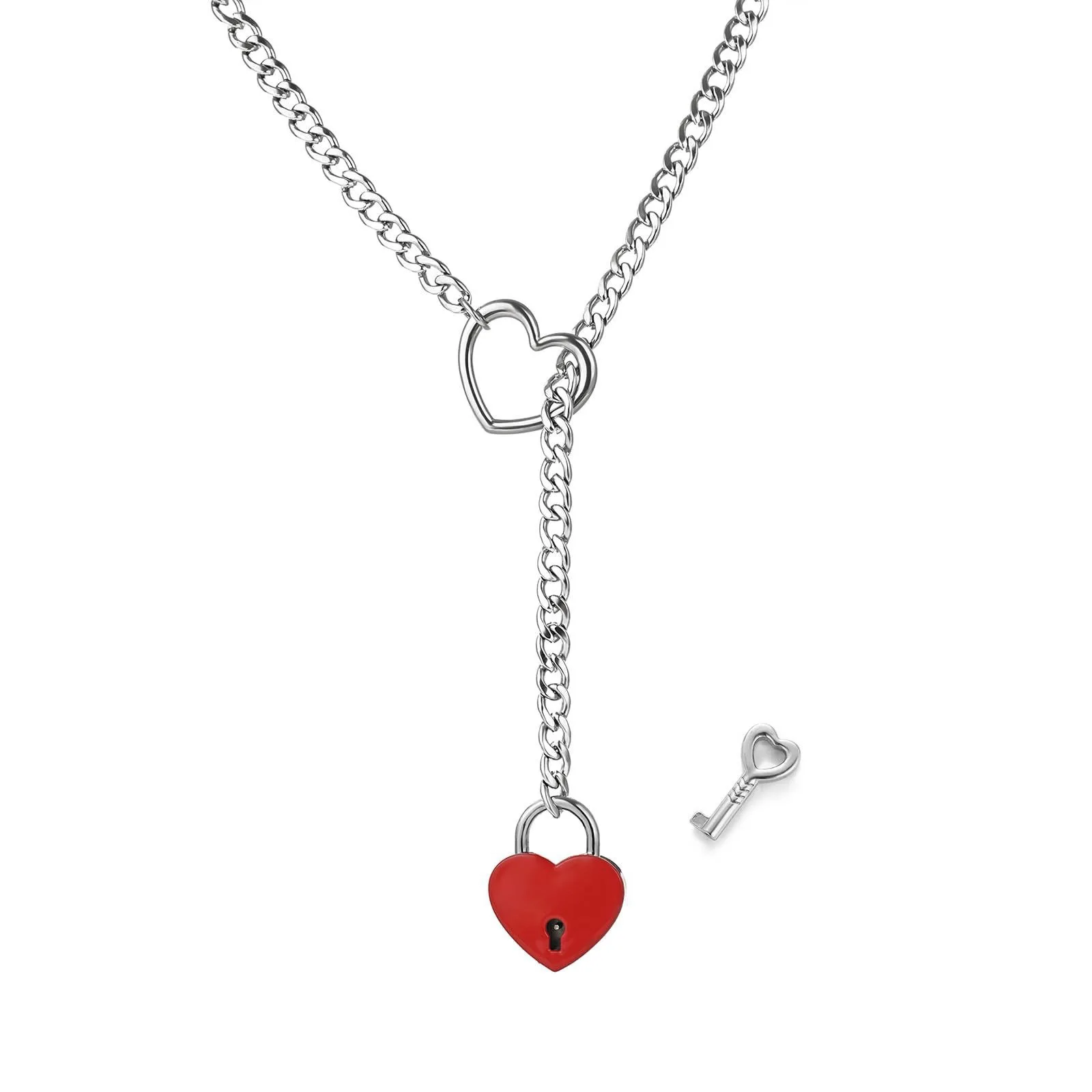 الأزياء القوطية القلب الخوخ القلب الخماسي قفل فاسق قلادة المجوهرات