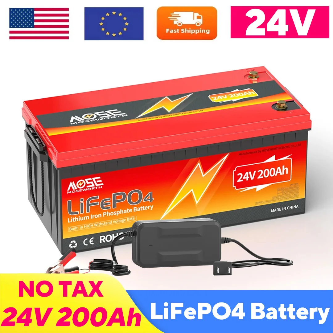 

24V 200AH LiFePO4 Lithium Battery with 5120W Built-in 200A BMS Rechargeable Deep Cycle LiFePO4 Battery for Trolling Motor Boat