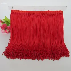 YY-tesco 10yard red Fringe Tassel Trimming Lace Latin Dress Macrame Dance Clothing Polyester Single Band 15cm Lace Ribbon