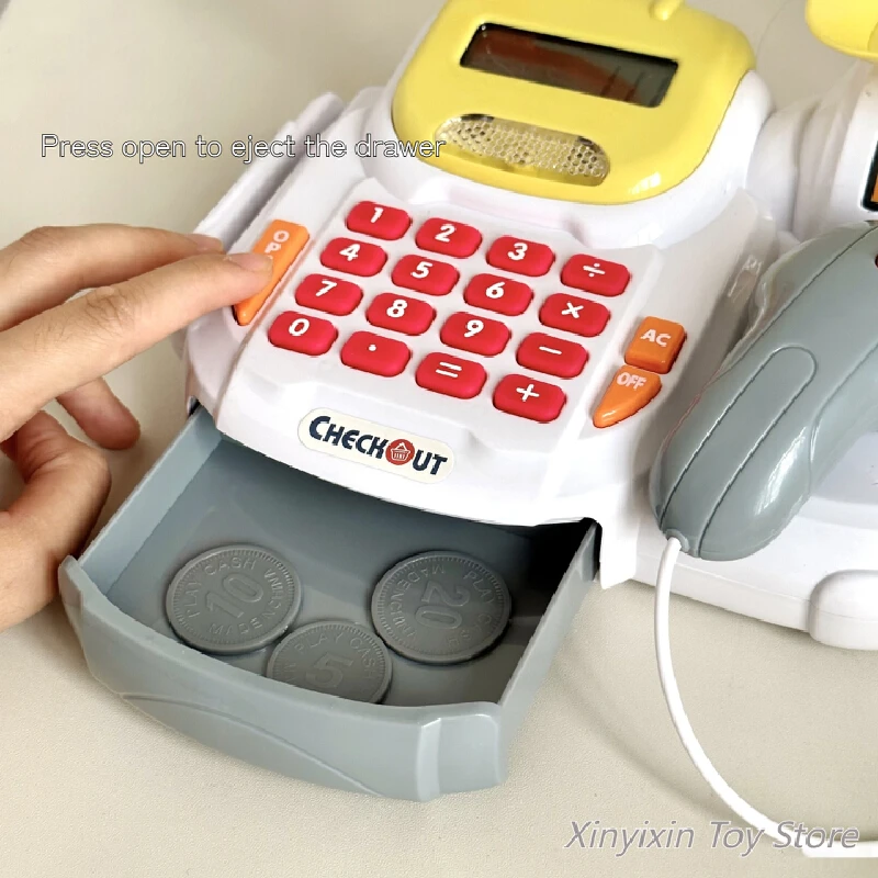 เด็กจําลองซูเปอร์มาร์เก็ต Cash Register Counter Scan ร้านขายของชําช้อปปิ้งร้านสะดวกซื้อ Cash Register ของเล่นสําหรับเด็กและของขวัญ