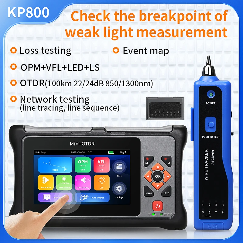 

Mini-OTDR KP800 100 км 850/1300 нм 22/24 дБ Оптоволоконное тестирование потерь Оптический рефлектометр во временной области Встроенный OPM VFL LED LS