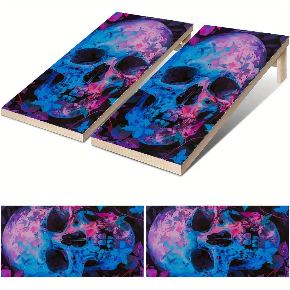 

Blue Purple Demon Skull Waterproof Cornhole Board Vinyl Wraps, PVC Outdoor Game Board Design, Perfect for Sports & Leisure Activ