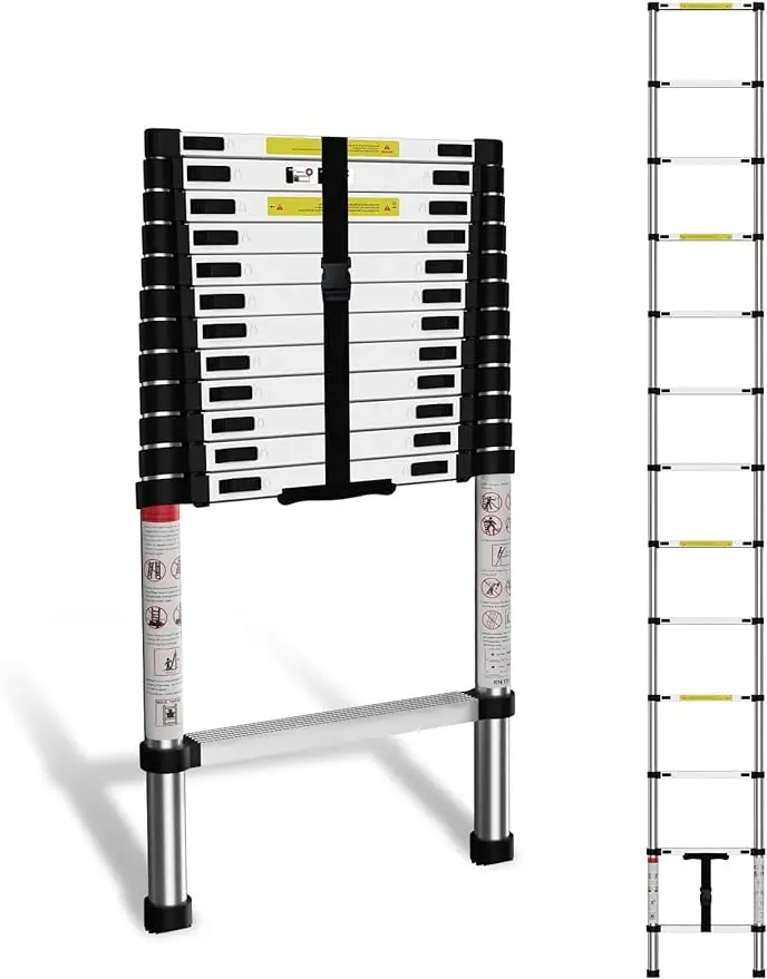 

Telescoping Ladder, Collapsible Adjustable Retractable Ladder Aluminum Extension Ladder for Indoor Or Outdoor 16.5 FT