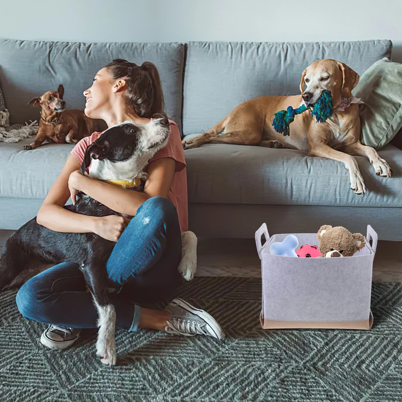 

Felt Pet Basket Pet Toys Container Dog Toy Bins Sundries Case Foldable Home Tidy Dog Toy Storage Anti Slip Container