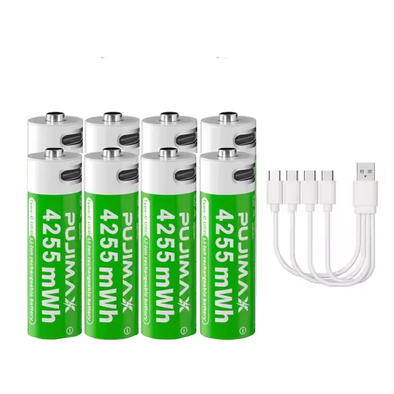 

PUJIMAX AA 1.5V 4255mAh USB-C Rechargeable Batteries Li-ion Battery with Type-C Cable for Remote Control Mouse Electric Toy Fan