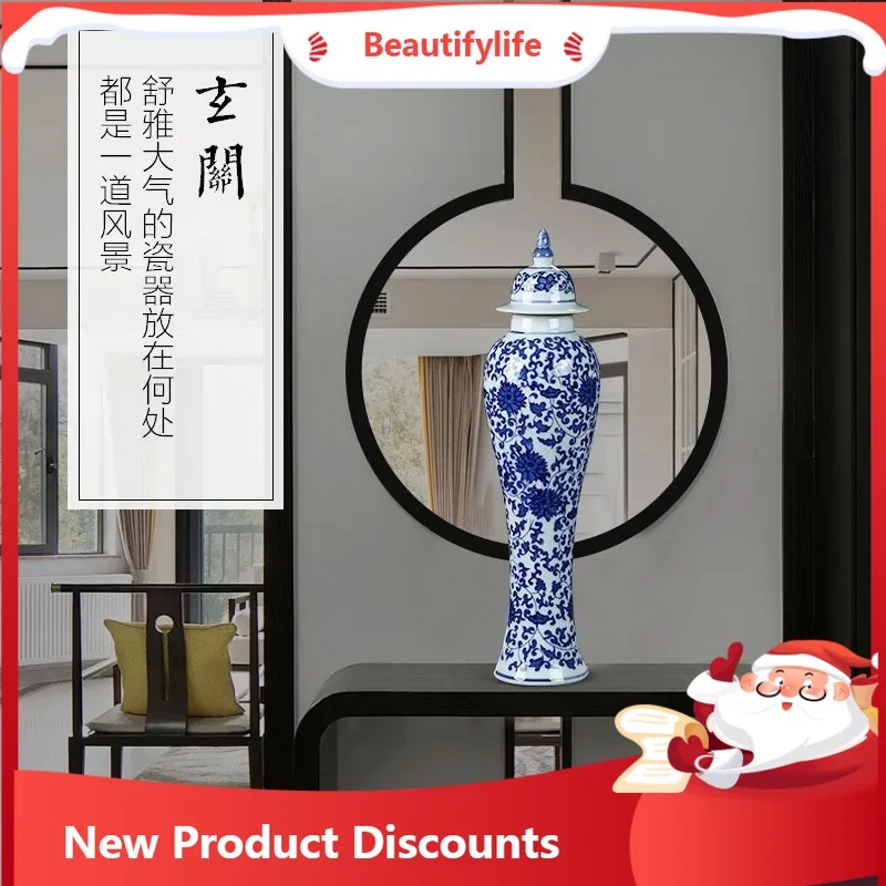 

d06 Blue and White Porcelain Vase Living Room Decorative Vase Home Crafts Porcelain Jar Bogu Rack Ornament