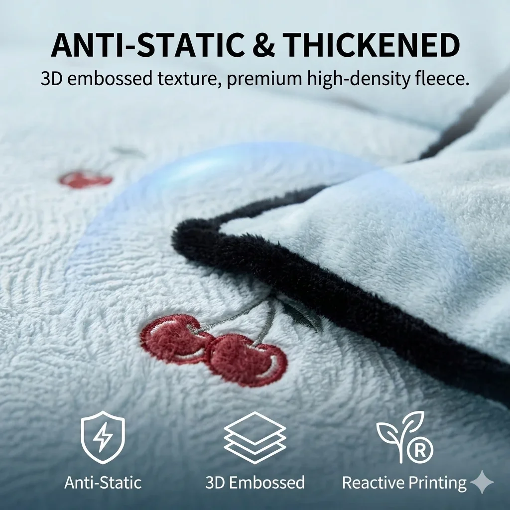 Ins Cherry Fleece Bedding Set 4Pcs Thick Winter Warm Duvet Cover King Queen Size Soft Milk Velvet Bed Sheet Pillowcases
