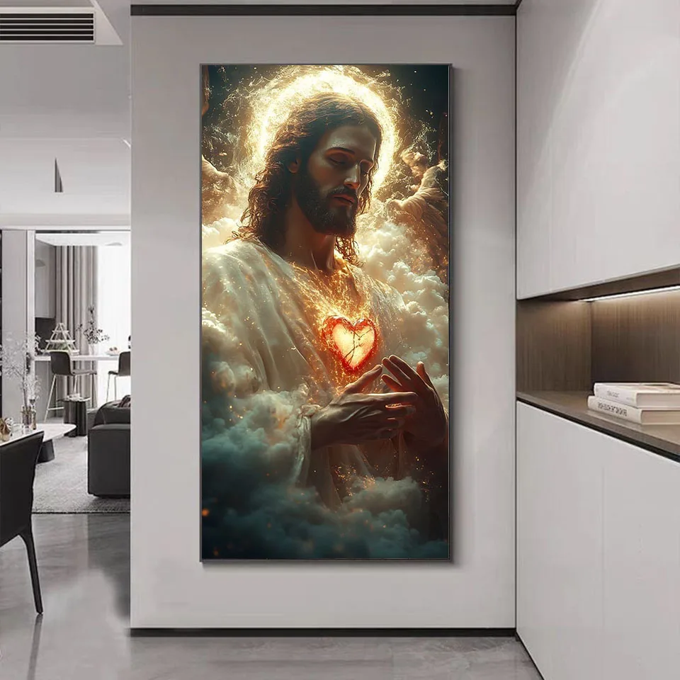 5D DIY Diamond Painting Kit Jesus Heart Full Square Round Rhinestone Cross Stitch Handmade Mosaic Home Decor Gift