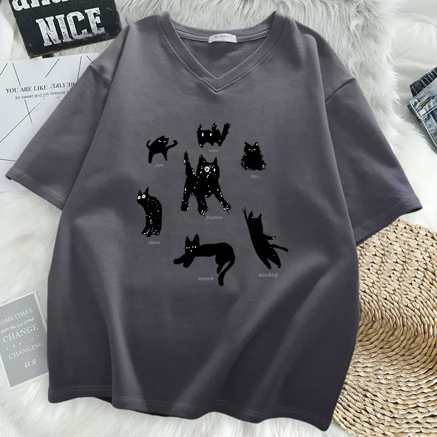 Plus Size 6XL 150kg Summer Women\'s Top Cat Print Cotton T Shirt Casual  Women Clothes Short Sleeve Women Cartoon T-shirt