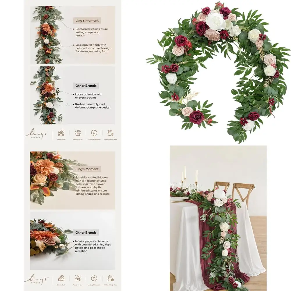 

Гирлянда из эвкалипта и роз длиной 6 футов: романтический декор для стола для влюбленных или свадебного торжества, искусственные цветы для Дня благодарения, Рождества.