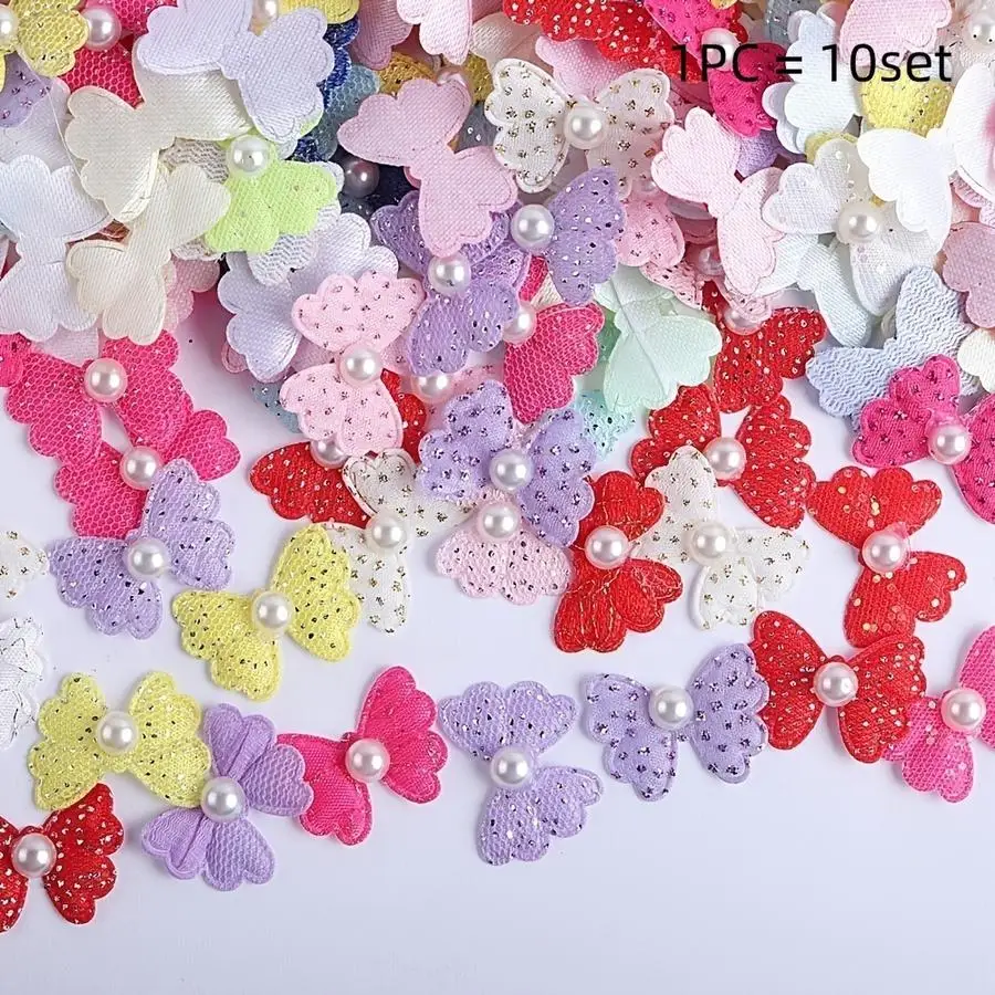1/5/10/20/50/100pcs Rhinestone Pearl Bows, Decorative Fabric Patches Colorful Bows, Semi-Finished Materials, Clothing Additions
