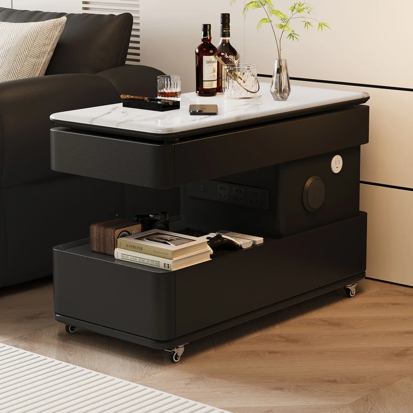 Luxury High-End Movable Coffee Table Liftable Rotating Rock Plate Side Table Corner Table For Living Room Multifunctional