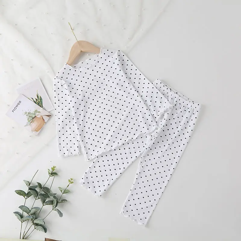 2024 Suit Children\'s Pajamas Summer Thin Set Polka Dot Style Girls Summer Two-piece Set Home Kids Air-conditioned Outfit