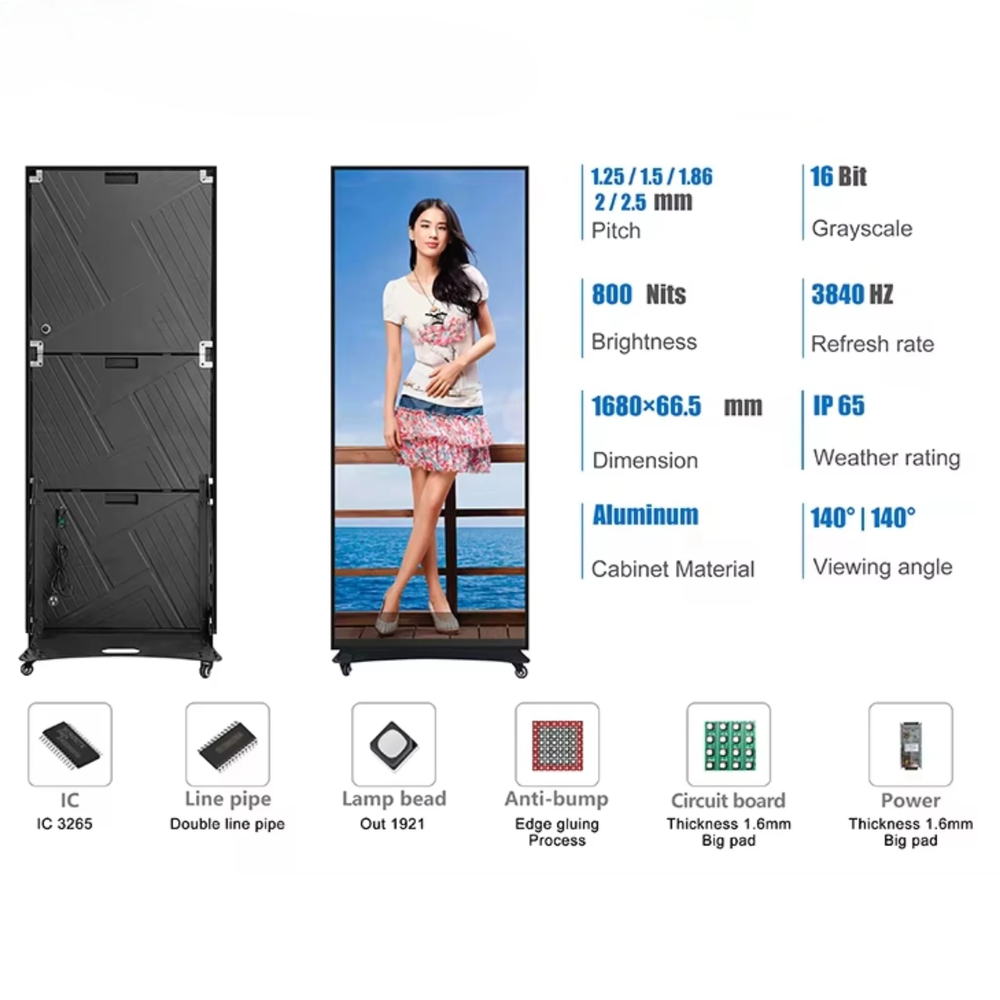 Hoogteverstelbare draagbare indoor LED poster WIFI USB-besturing staande LED posterdisplay 1920x640mm draagbaar LED posterscherm