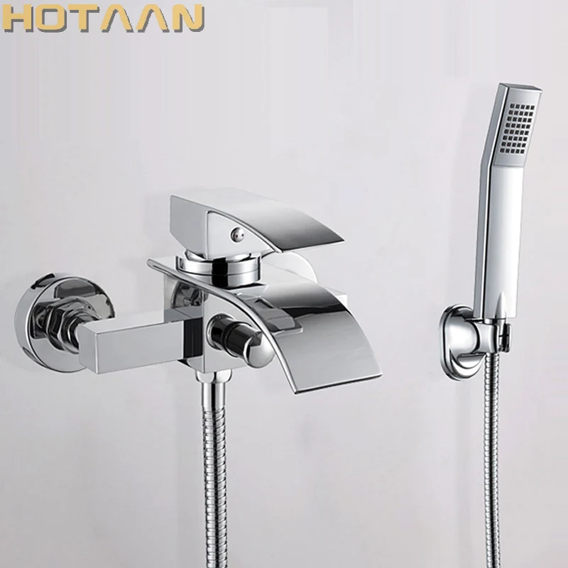 . Polished Chrome Finish New Wall Mounted Waterfall Bathroom Bathtub Handheld Shower Tap Mixer Faucet  YT-5330