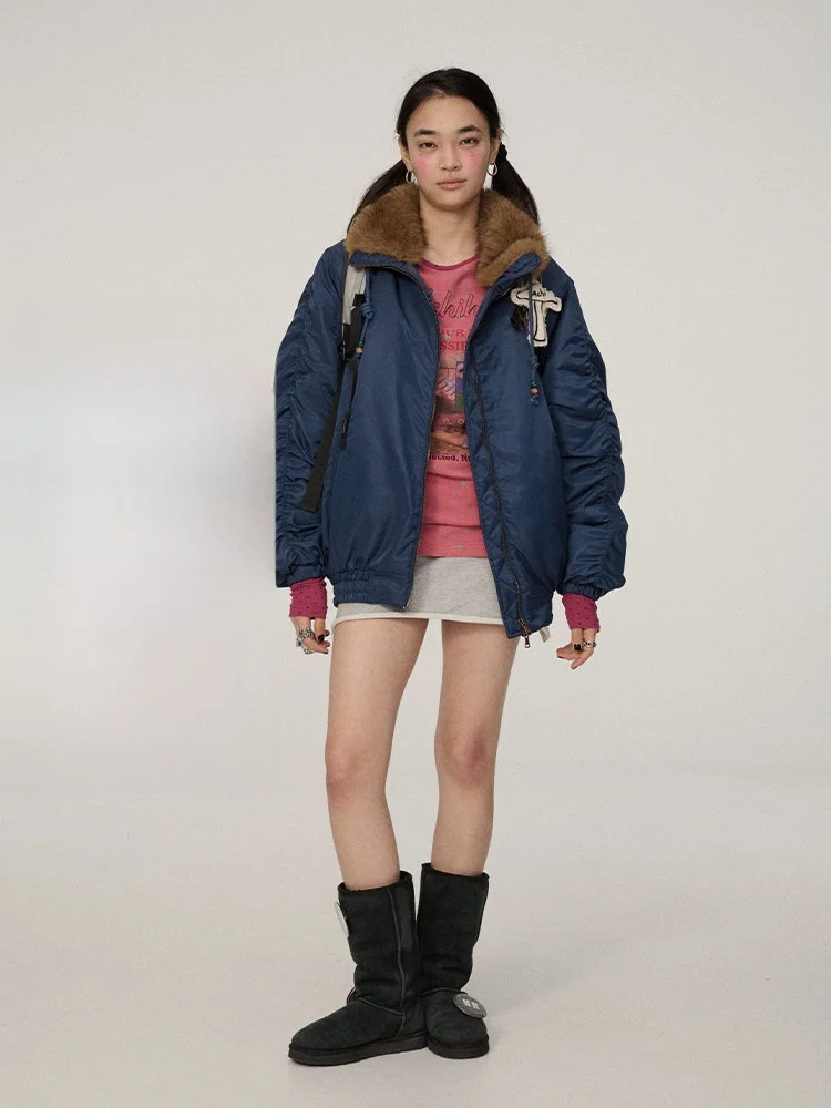 

Achihara ort Cotton Jaet 2026 Winter New Sle Warmth Fur Collar Non-Quilted Women's Casual Wear Long Sve Zipper Closure