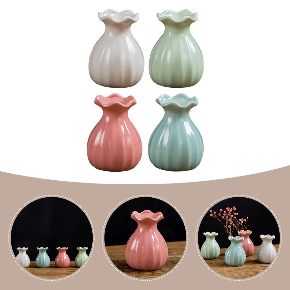 

4Pcs Small Ceramic Vase Safe Material Home Office Balcony Decor Creative Flower Arrangement Ornament Tiny Ceramic Vase