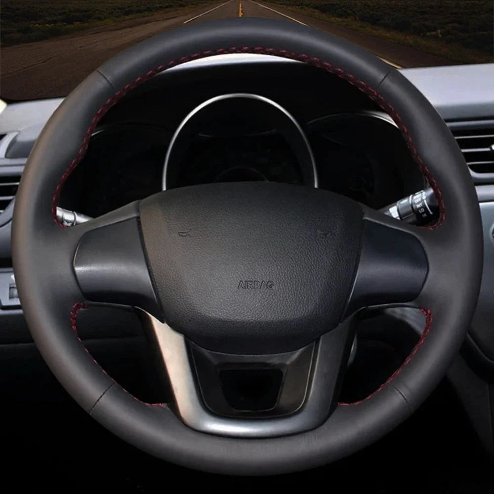 Car Products DIY Black Wearable Faux Leather Car Accessories Steering Wheel Cover For Kia K2 Rio 2011 2012 2013 2014 2015 2016