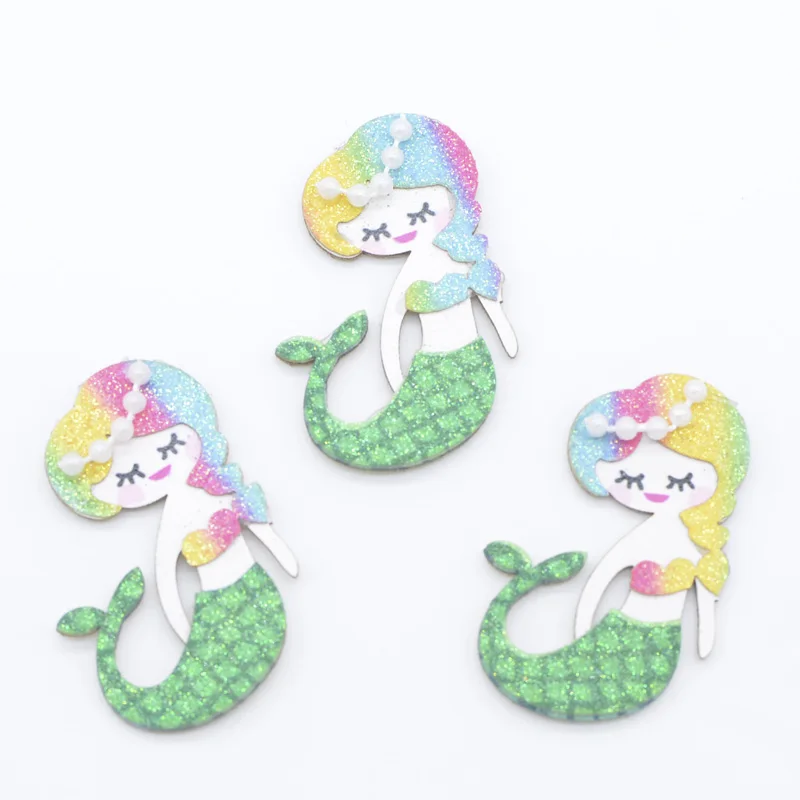10Pcs 반짝이 패딩 패치 아이스크림 백조 조개 무지개 인어 아플리케 DIY 헤어 클립 보우 스티커 액세서리