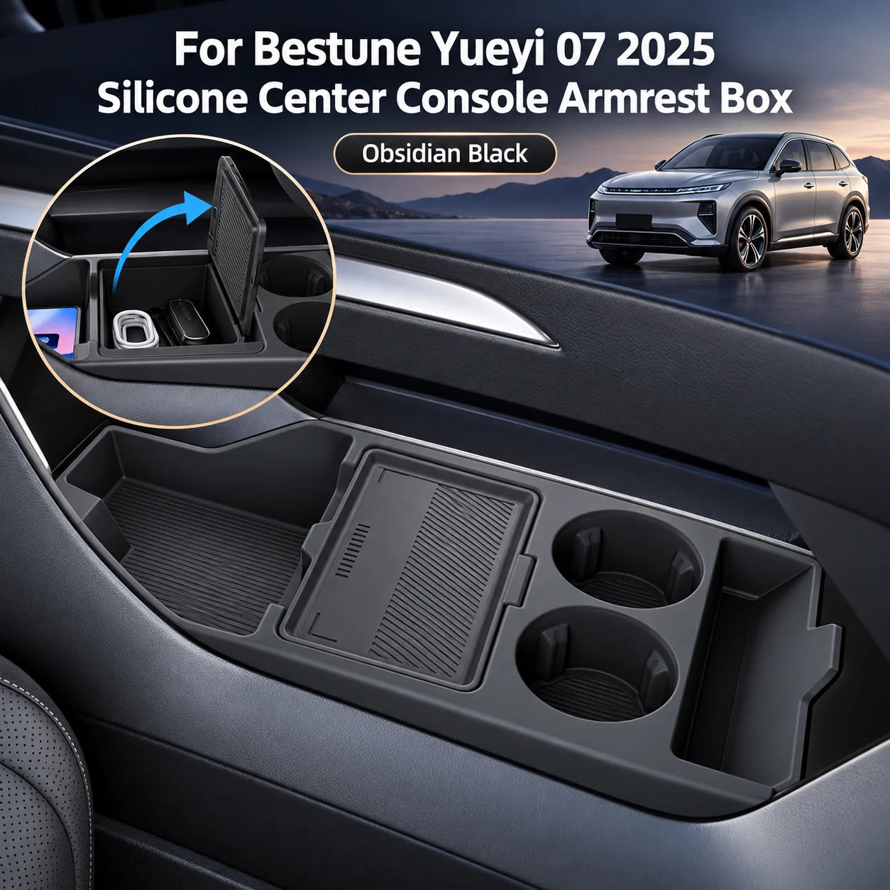 For Bestune Yueyi 07 2025 Center Console Lower Storage Box Non-Slip Silicone Organizer Tray Car Interior Accessories
