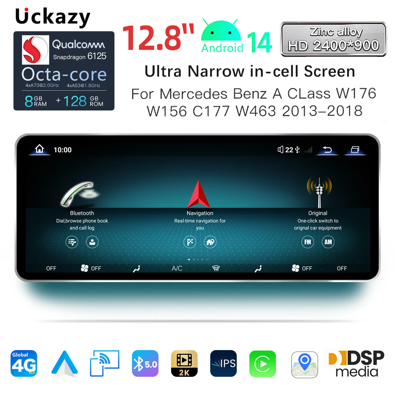 Автомобильное радио Qualcomm 665 Android 14 12,8 дюйма для Mercedes W176 X117 X156 W463 2013-2018, мультимедийная стереосистема CarPlay, GPS-навигация