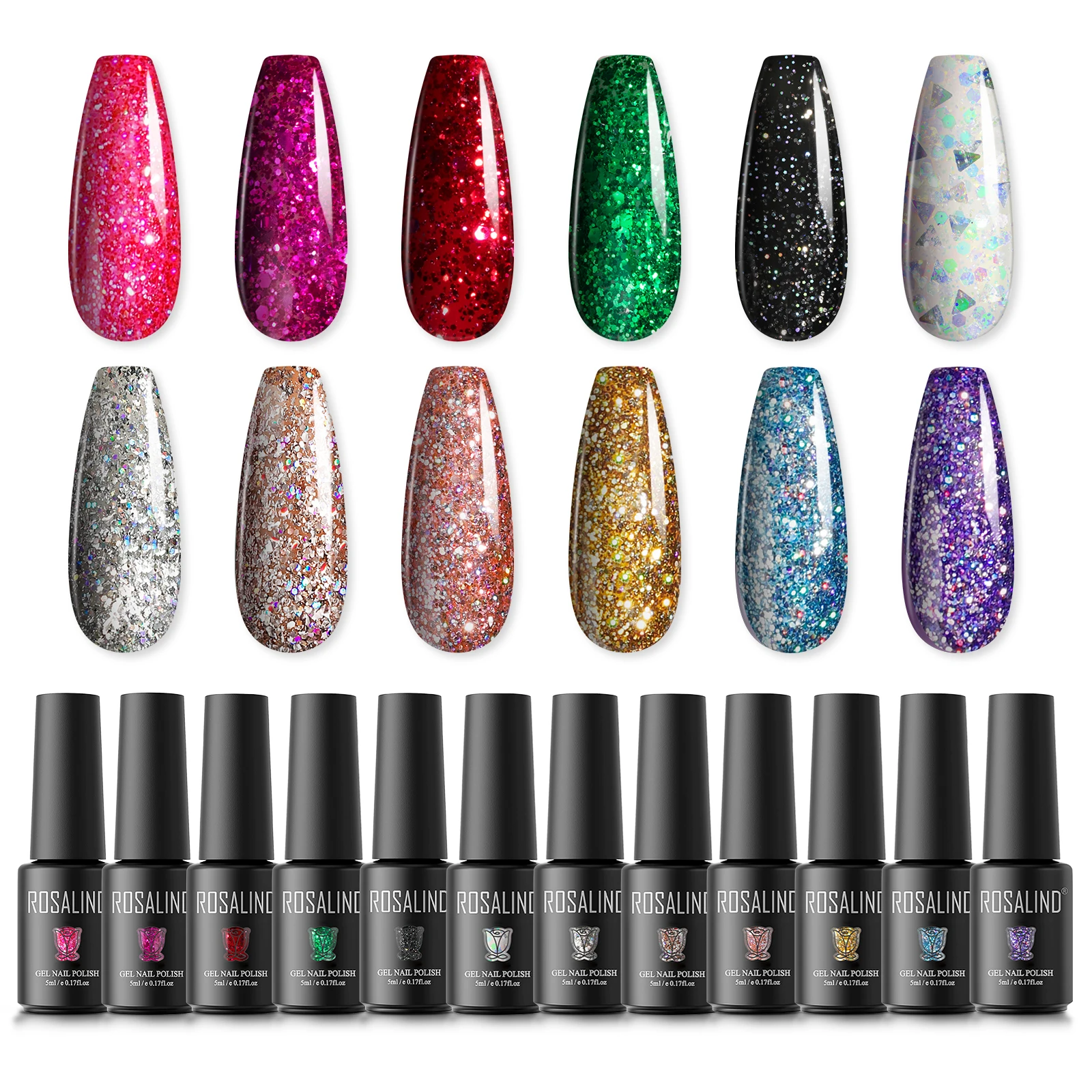 ROSALIND Neon Glitter Nail Gel Semi Permanent Hybrid Varnish Kit Manicure Need Base Top Nail Art Salon Nail Gel Polish Esmaltes