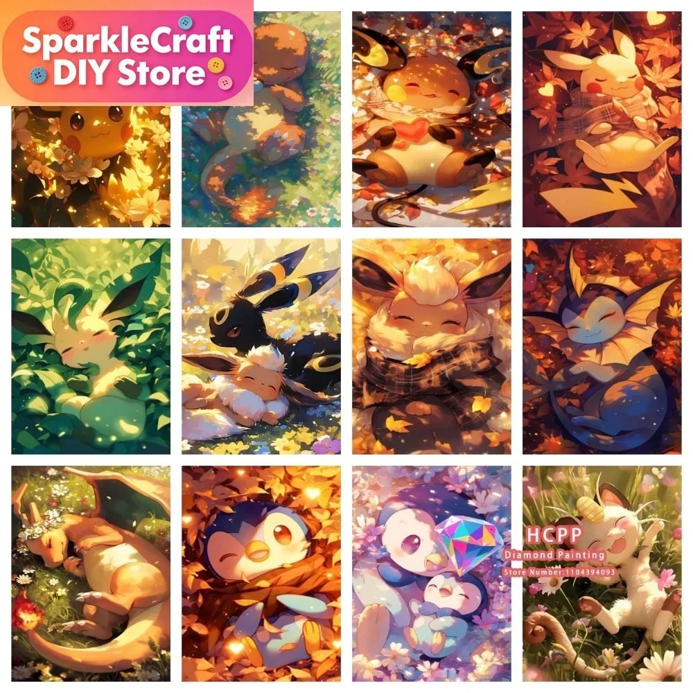 1pc frameless Cartoon Pokemon Pikachu Charizard Eevee Vulpix Square Round Diamond Painting Kit 5D DIY  Art Crafts Home Decor Fes