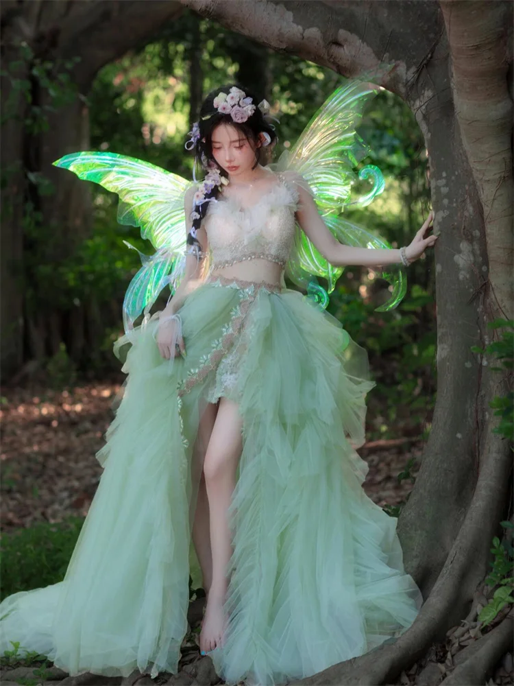 Elegant Angelic Fairy Girl Photography Outfit Fashionable Outdoor Travel Photography Costume Stage Performance Clothing