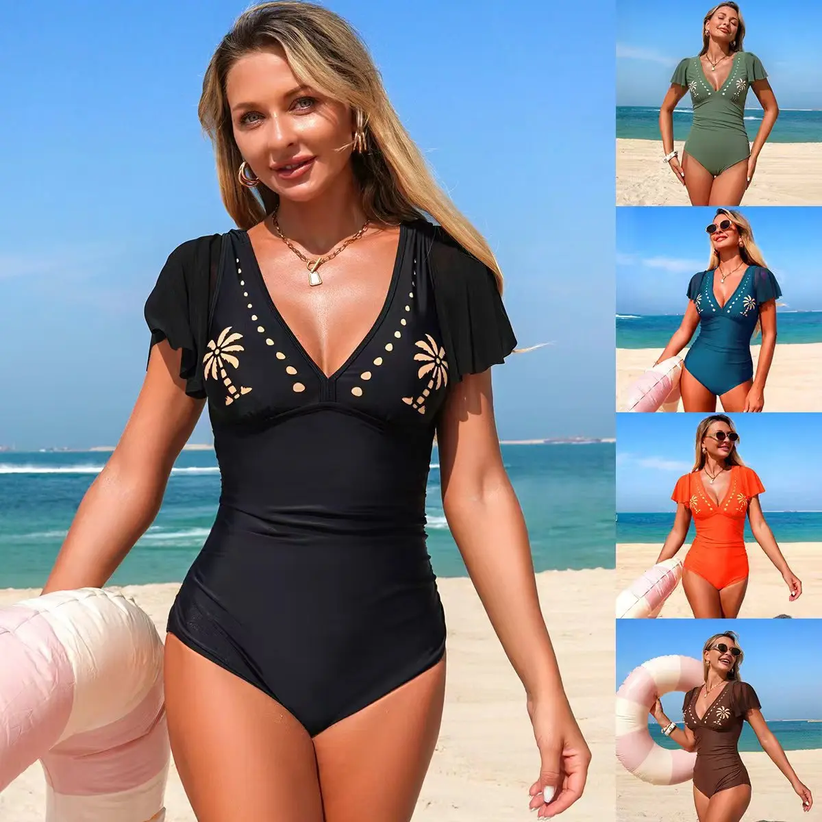 

Bathing Suit Women One-piece Swimsuit Women's Solid Color Hollow European And American Sports Bikini Swimsuit
